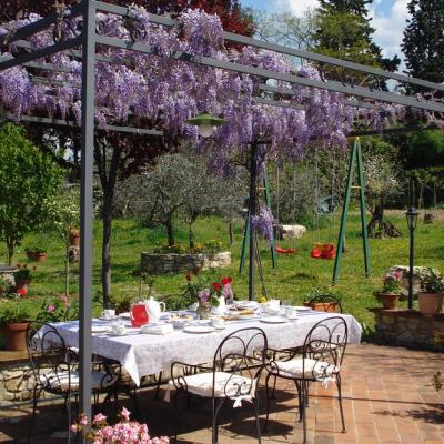 I Due Cipressi Bb A Firenze Sud - La Colazione Sotto La Pergola di fronte alle colline di Firenze